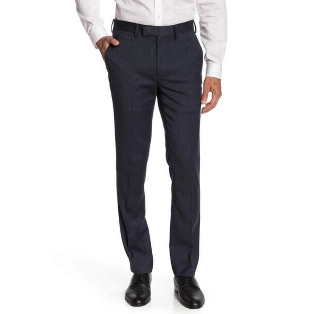 Louis Raphael Men's Slim Fit Dress Pants 34x34 DUSK Straight Mini Herringbone